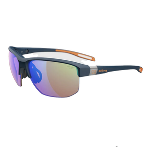 Sunglasses with blue and purple gradient lenses on a white background