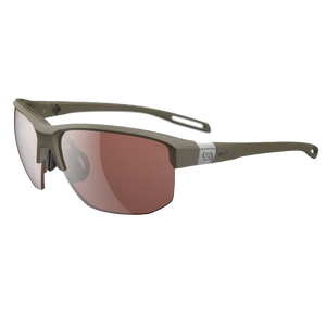 Sunglasses with brown lenses and a metallic frame on a white background