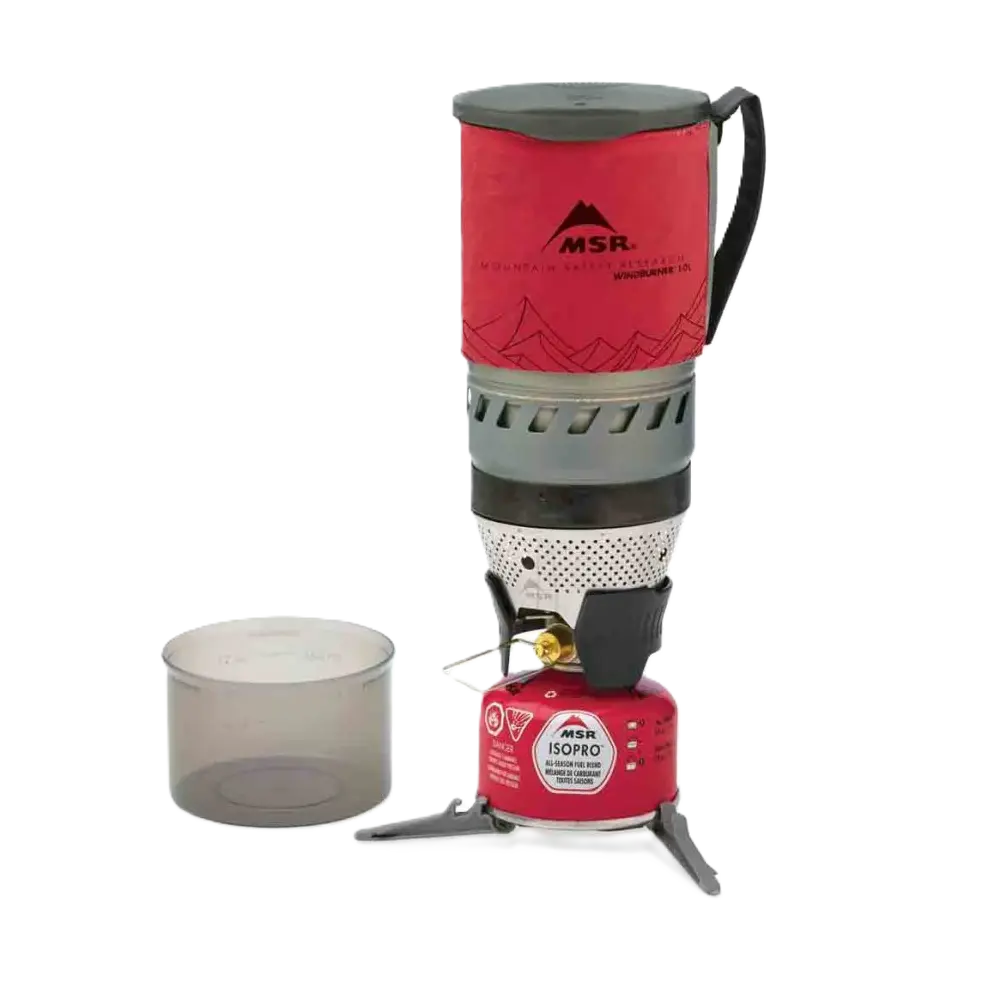 Red camping stove with MSR logo