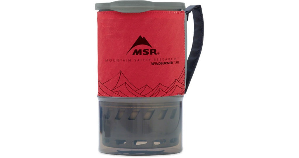 Red camping stove with MSR logo
