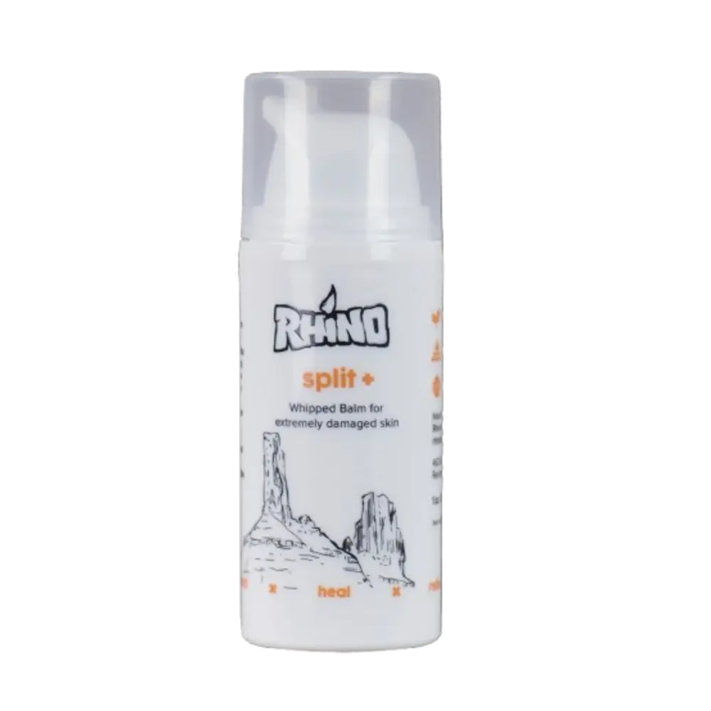 Balm container with 'Rhino Split +' branding on a white background