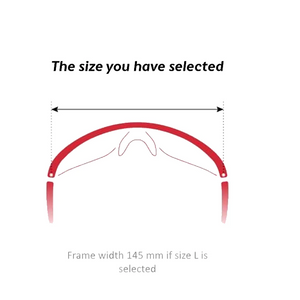 Glasses frame with measurement details on a white background