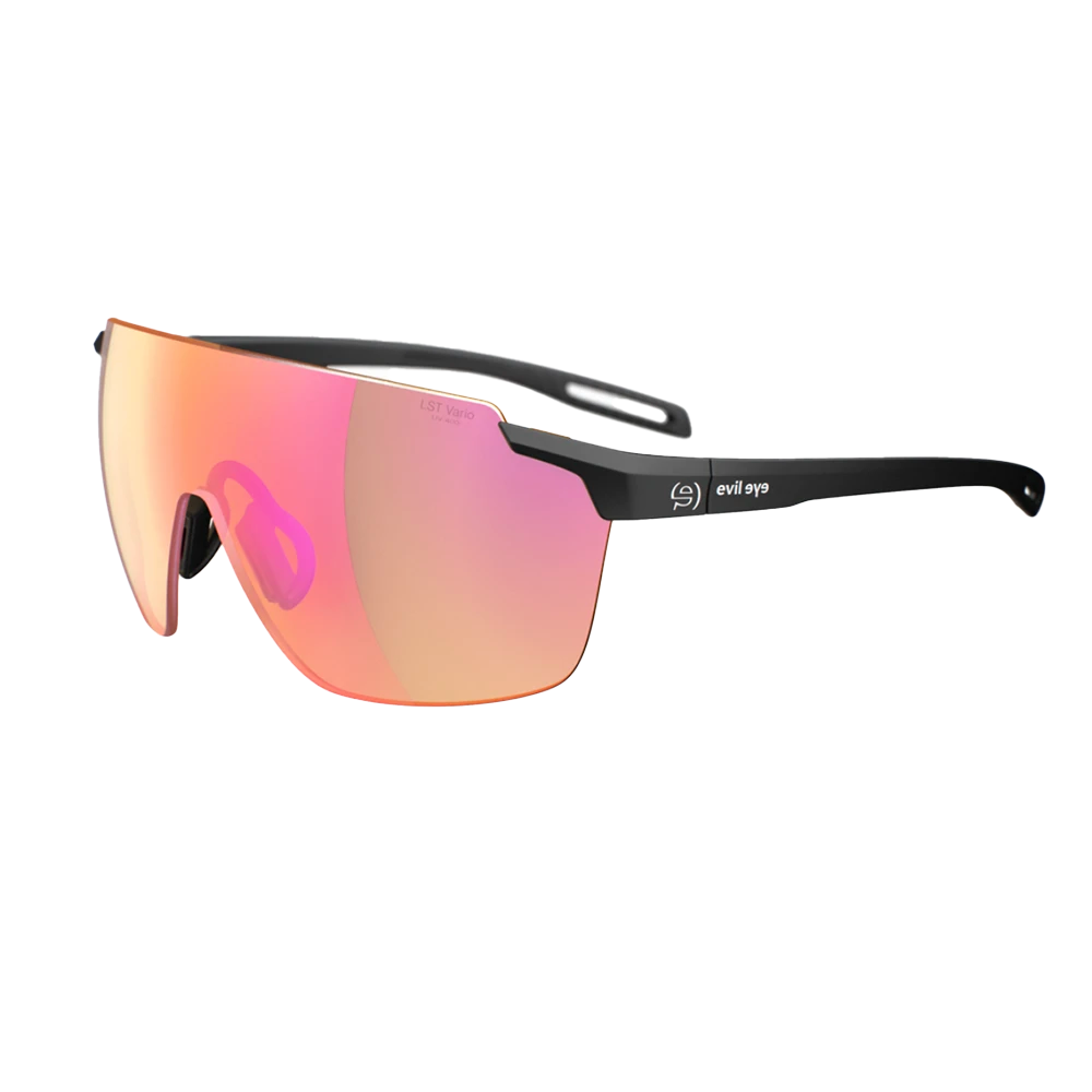Sunglasses with pink and orange gradient lens on a white background