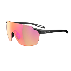 Sunglasses with pink and orange gradient lens on a white background