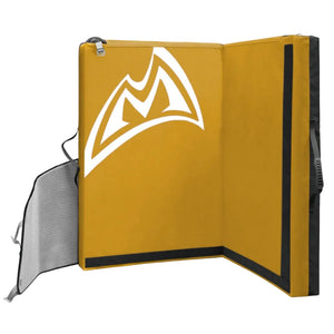 Saffron yellow crash pad with a Mad Rock logo on a White background
