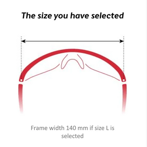 Red frame with measurement details on a white background