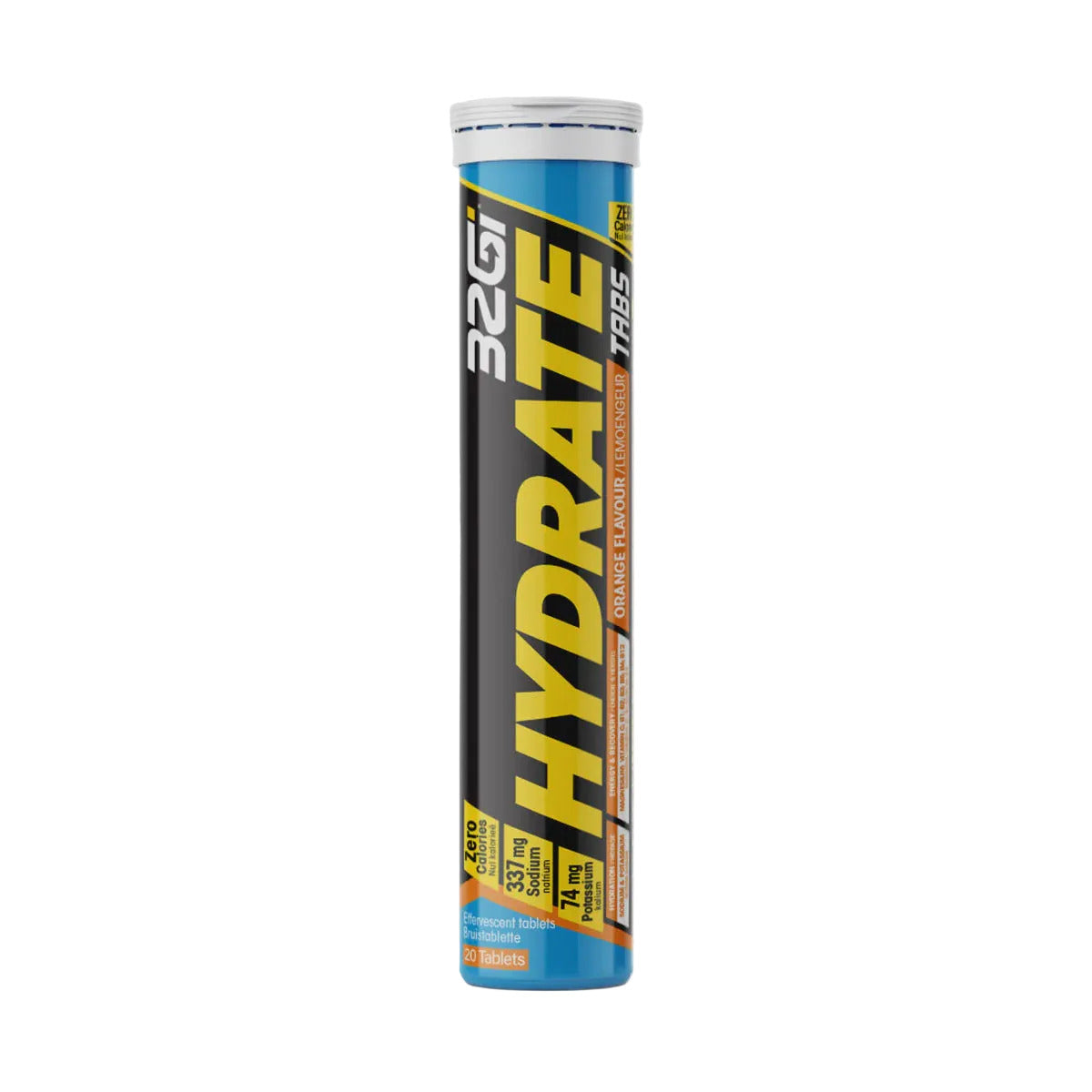 Tube of 32G Hydrate tabs on a white background