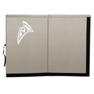 A Sand colour foam landing mat with a white stylized logo on the left side, shown against a white background.