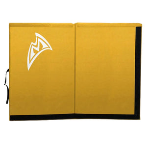 A Saffron yellow MAD ROCK climbing pad with stylized logo on the left side, shown against a White background.