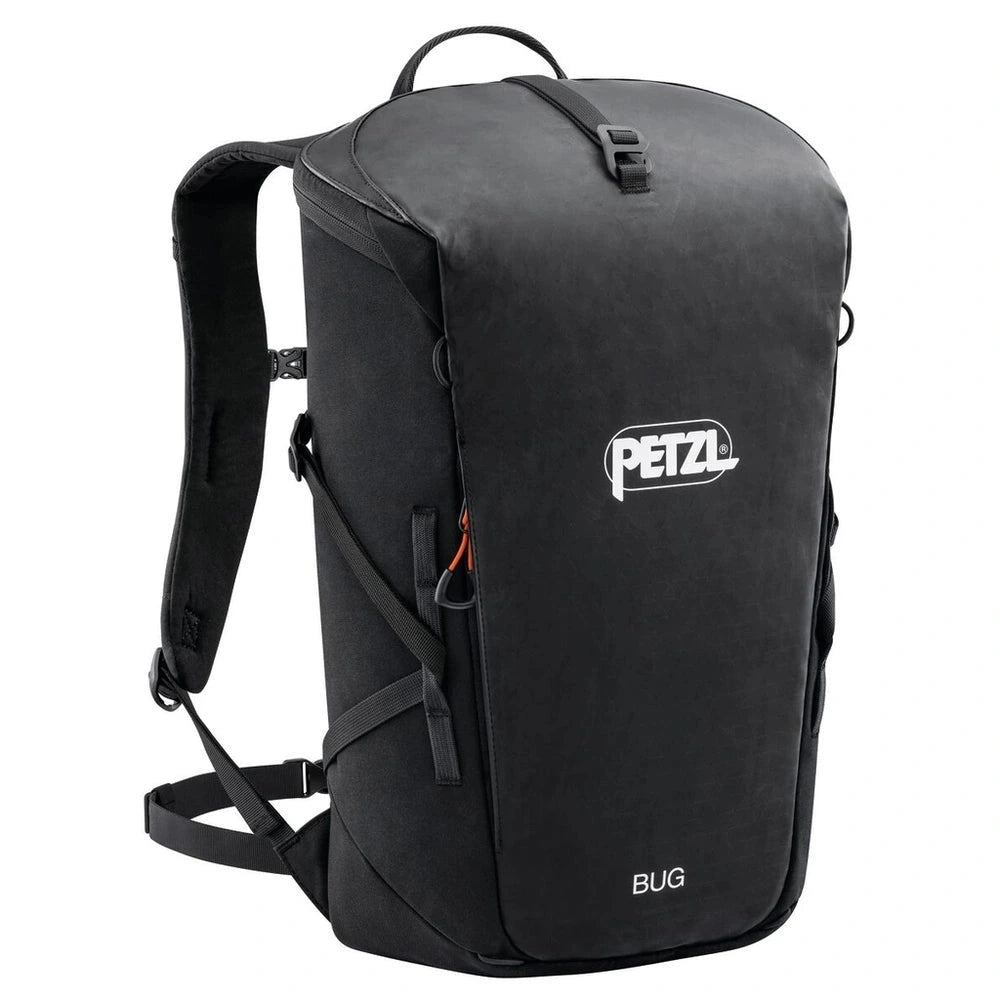 Black backpack with Petzl logo on a white background
