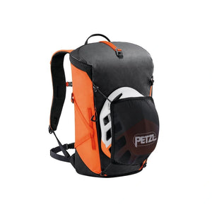 Orange and gray backpack with Petzl logo on a white background