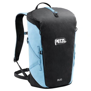 Black and light blue backpack with Petzl logo on a white background