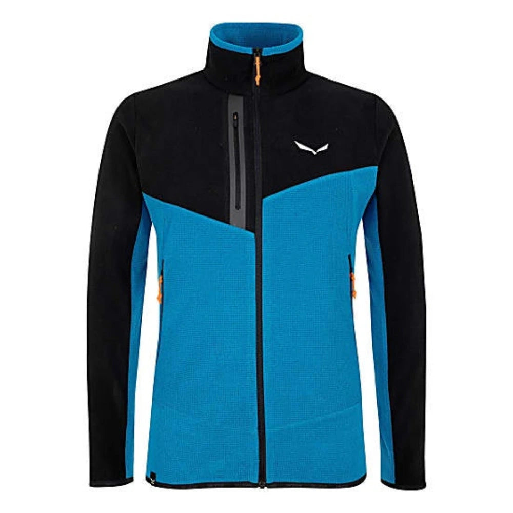 Black and blue jacket with a brand logo on a white background