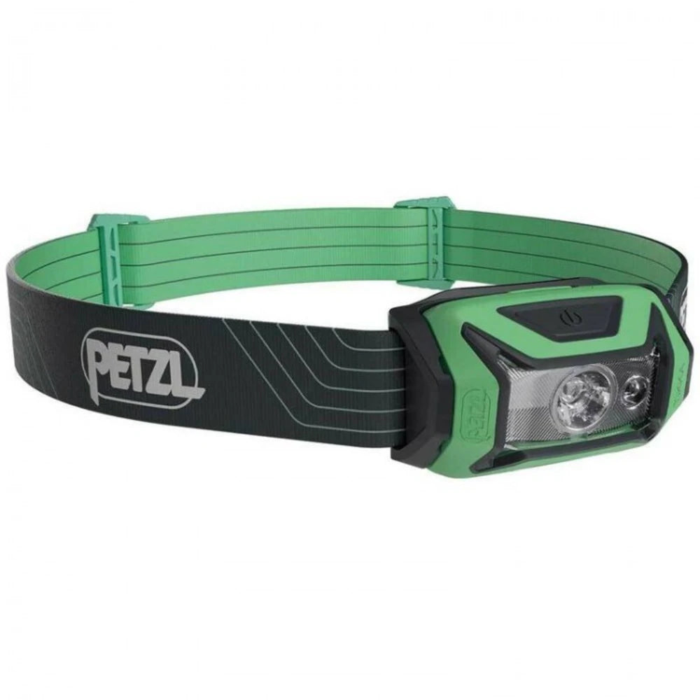 Blue headlamp with Petzl logo on a white background