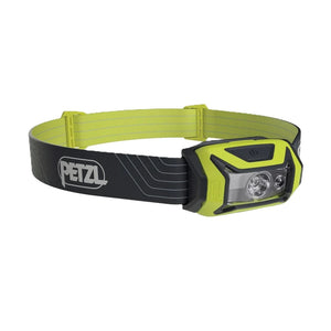 Headlamp with a yellow strap on a white background
