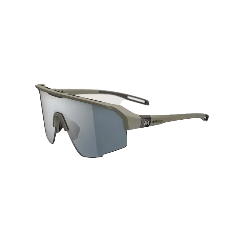Sunglasses with a reflective lens on a white background